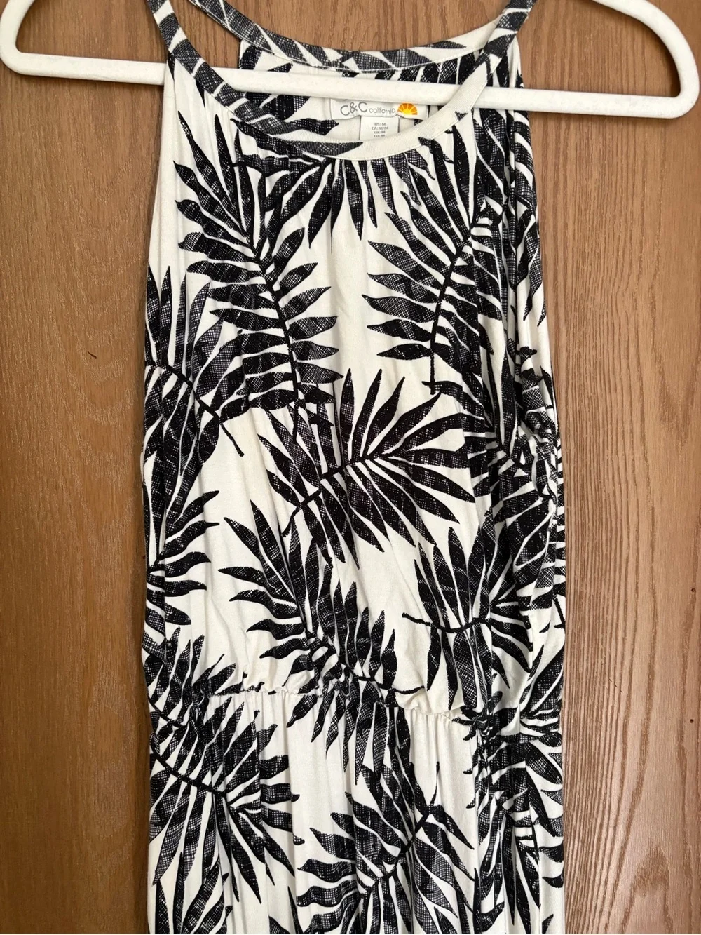 C&C California Black & White Palm-Print Maxi Dress